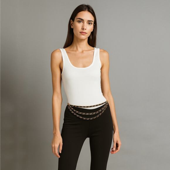 Gold braided chain and faux leather layered chain belt Medallion detail Size XS - Picture 16 of 16